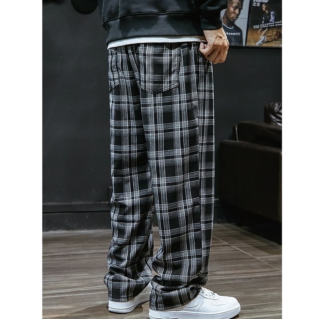 チェック柄ルーズストレートパンツ HL1915