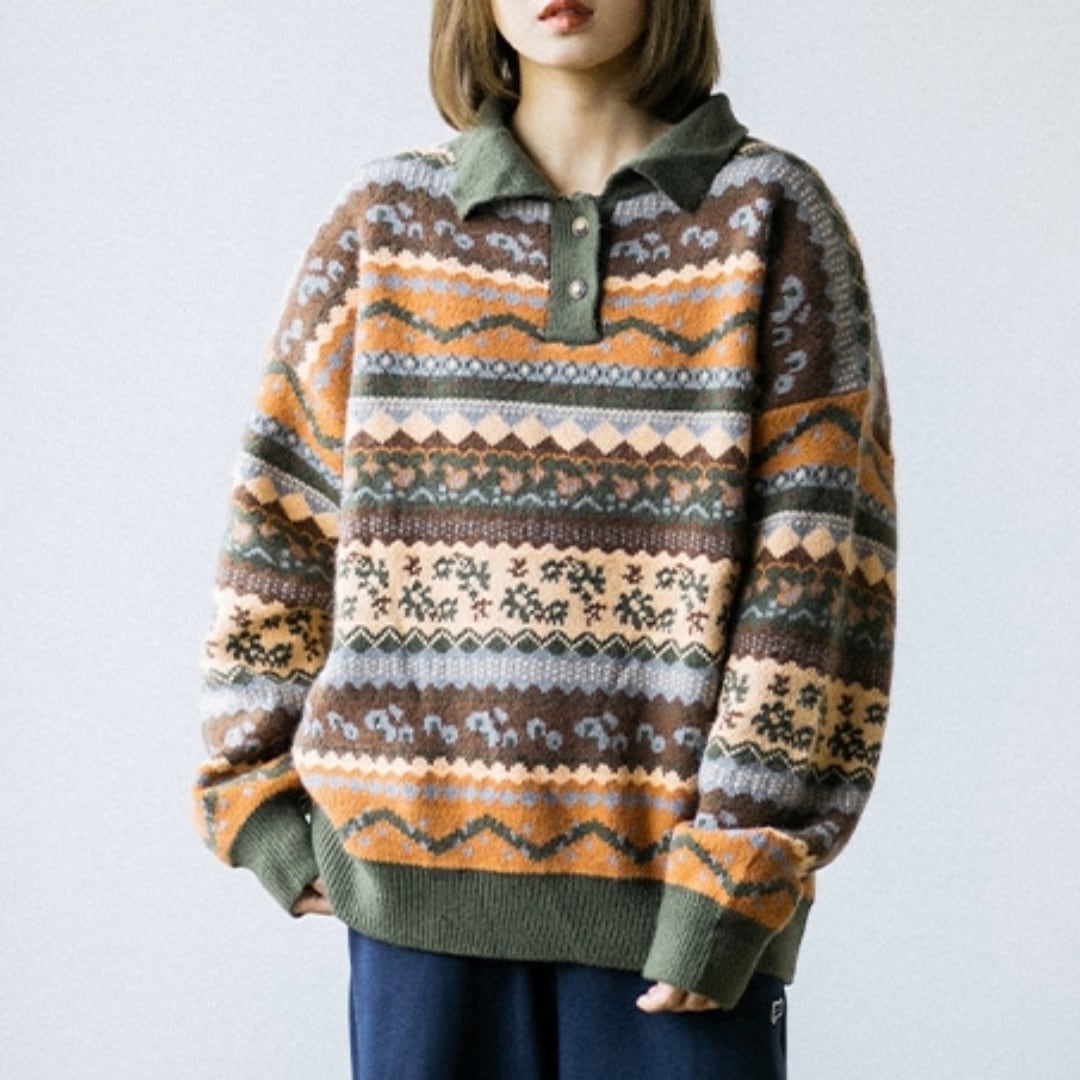 Ethnic Polo Knit Top HL1960