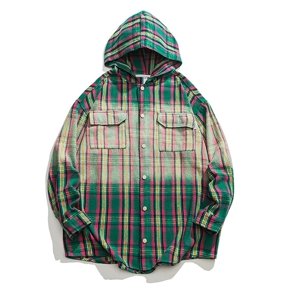 Hooded gradation check shirt HL2421