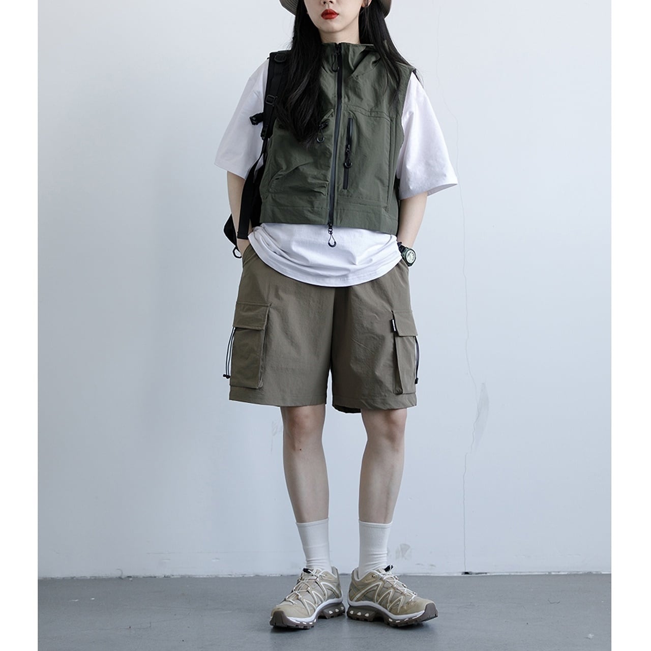 フード付きクロップドベスト HL1668