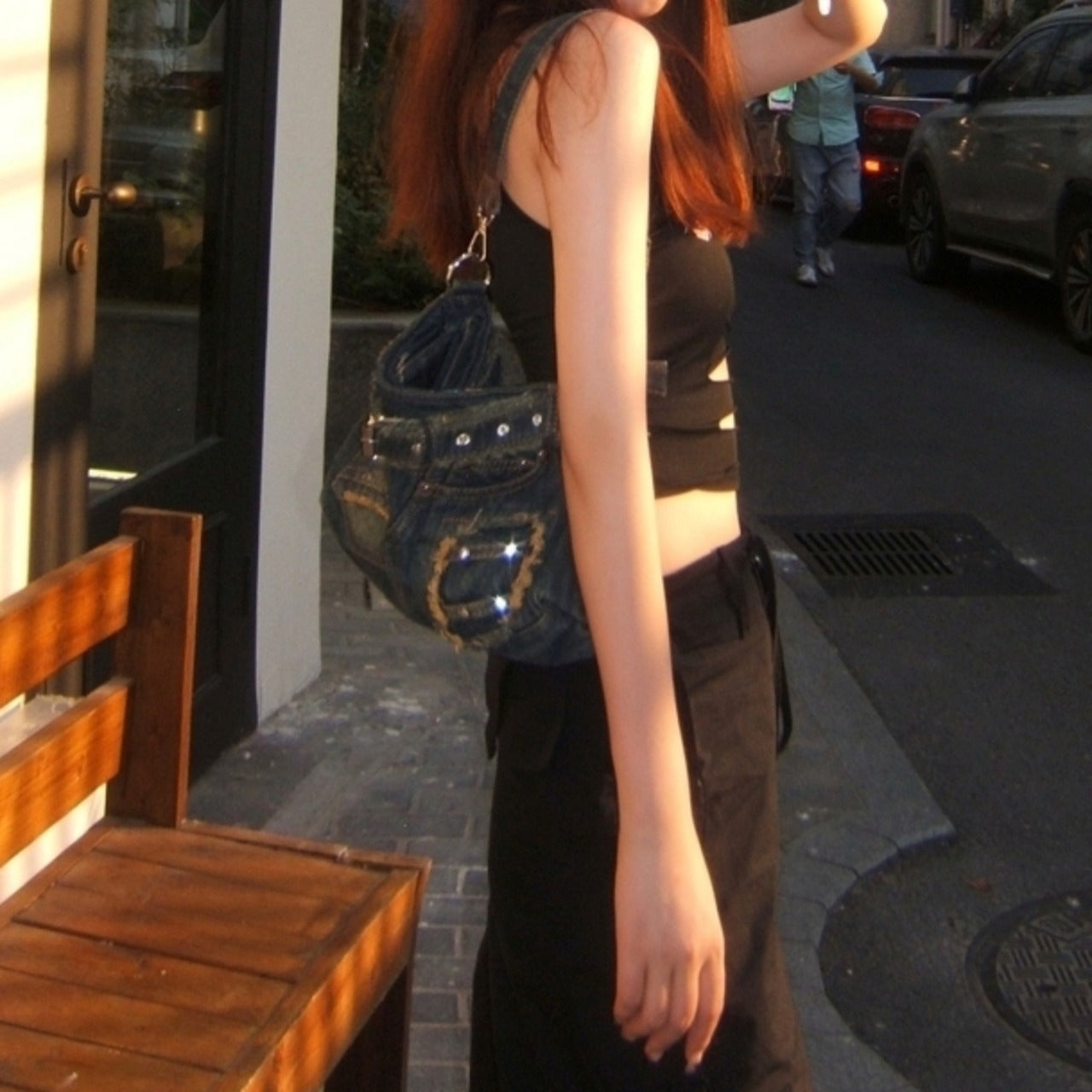 Belt Design Denim Bag D0041