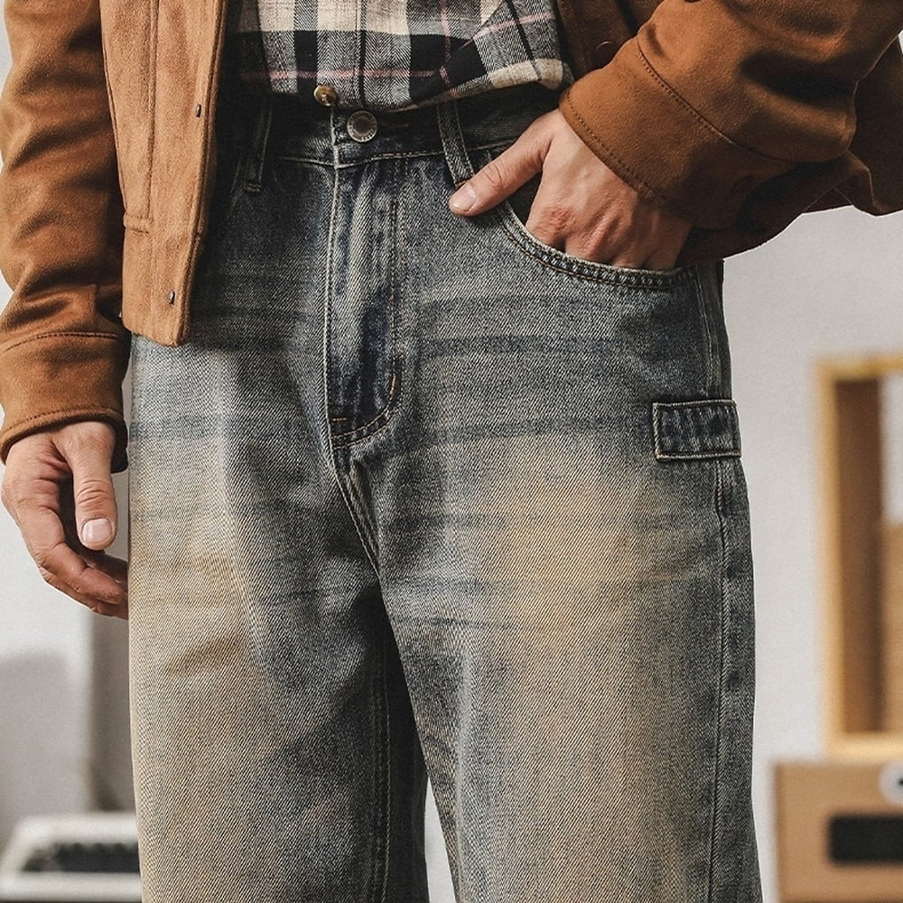 Washed color straight denim jeans HL2356