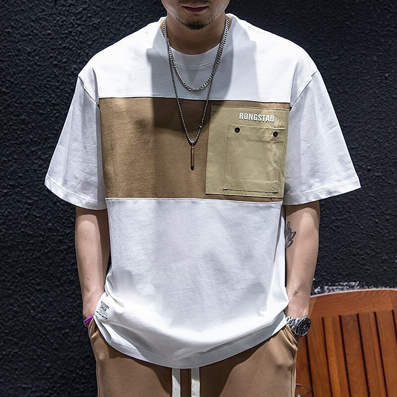 バイカラーラウンドネックTシャツ HL1781