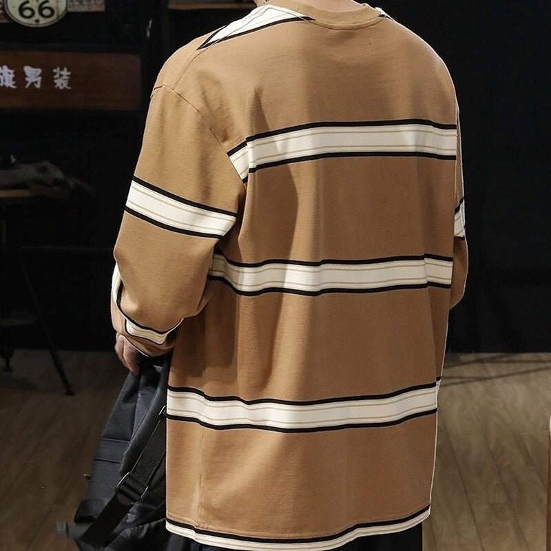 Big size round neck border T-shirt HL2222