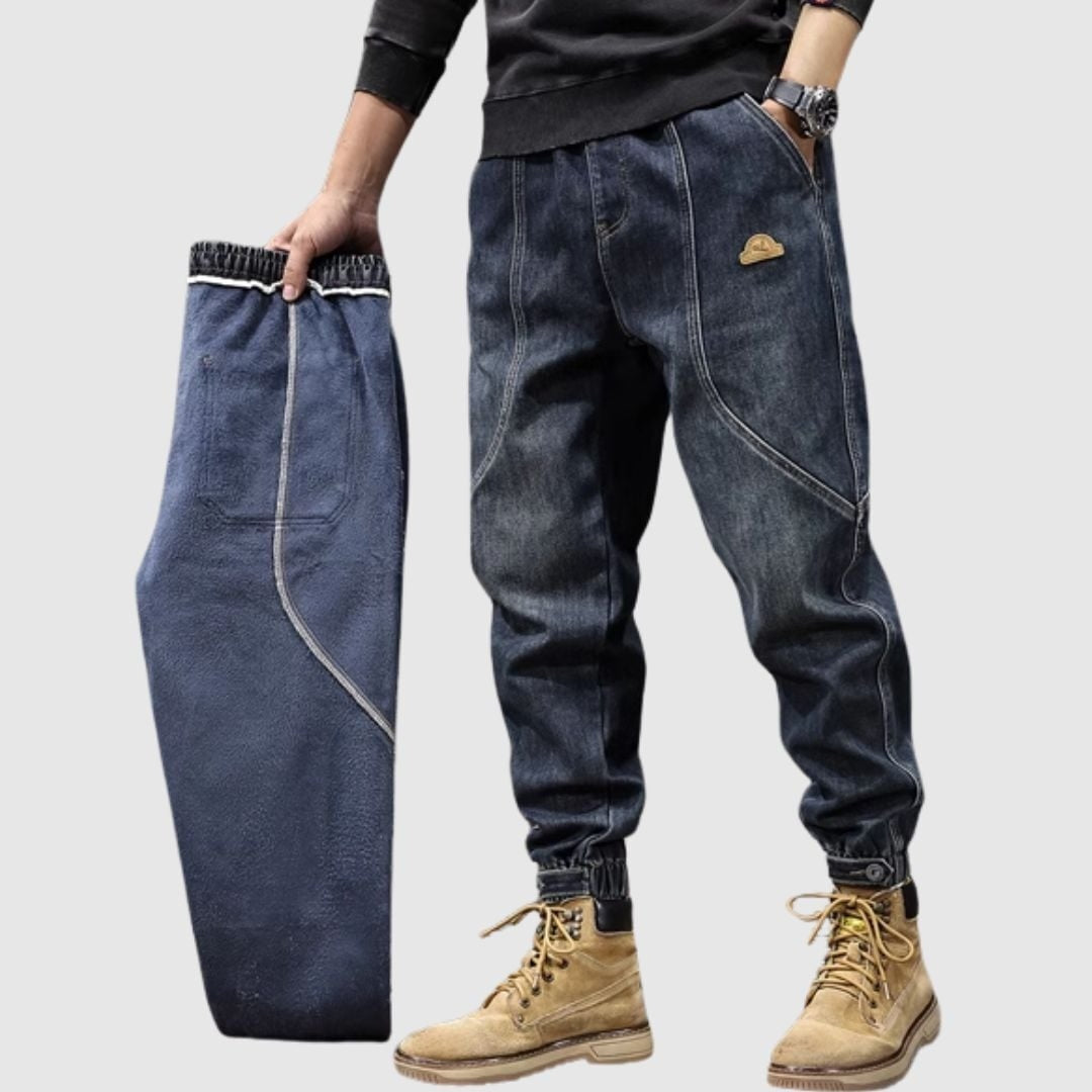 Brushed lining jogger denim pants HL2306