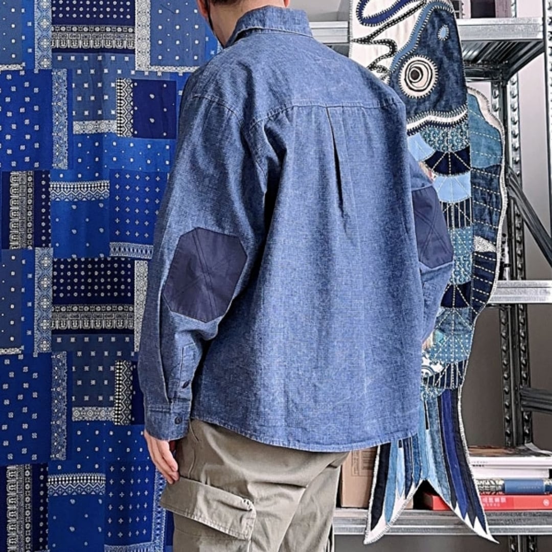肘あて付きレトロデニムシャツ HL1997