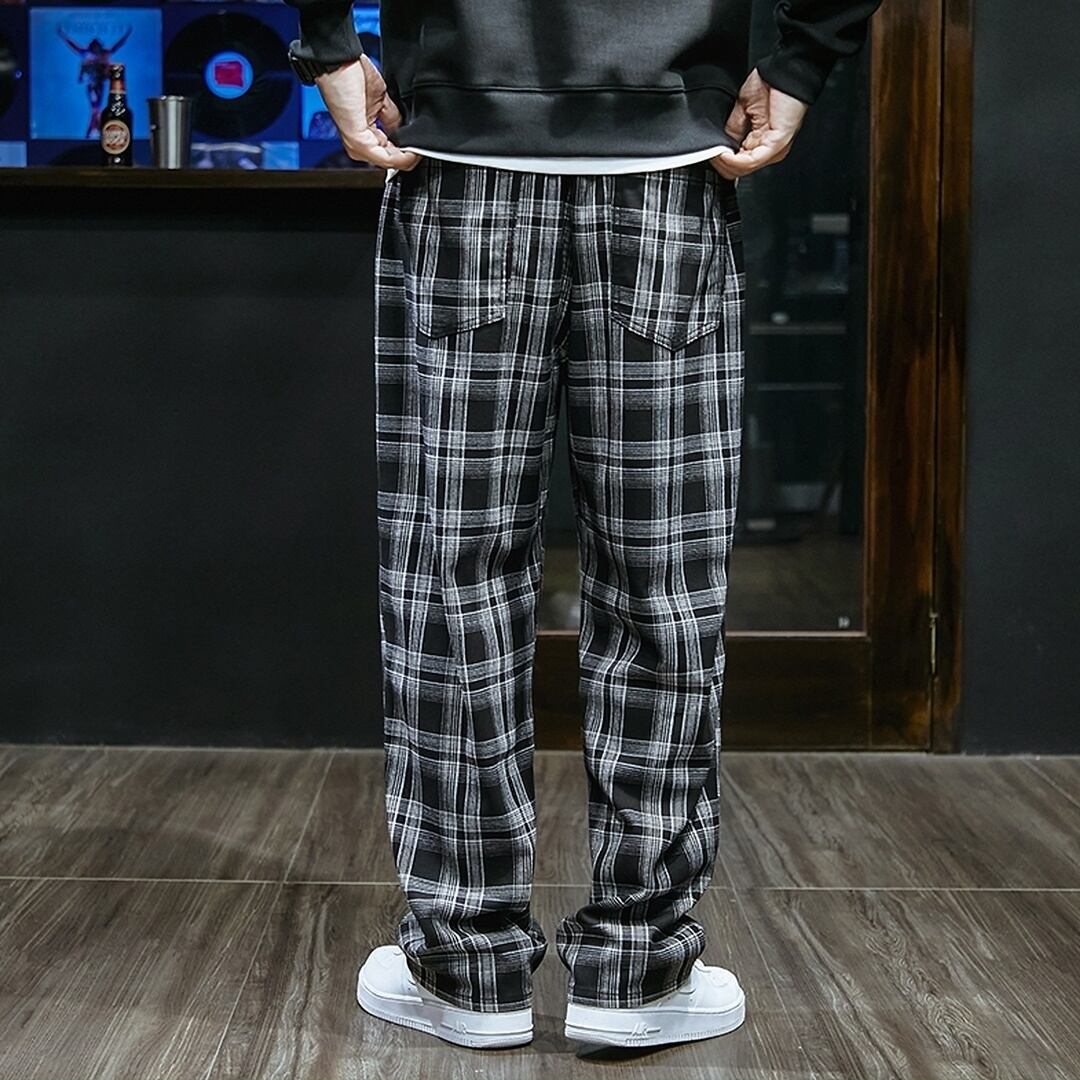 チェック柄ルーズストレートパンツ HL1915