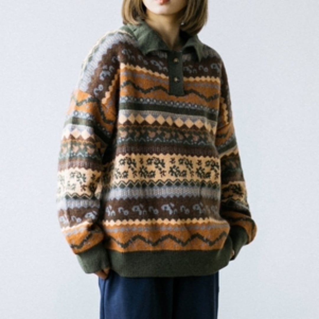 Ethnic Polo Knit Top HL1960