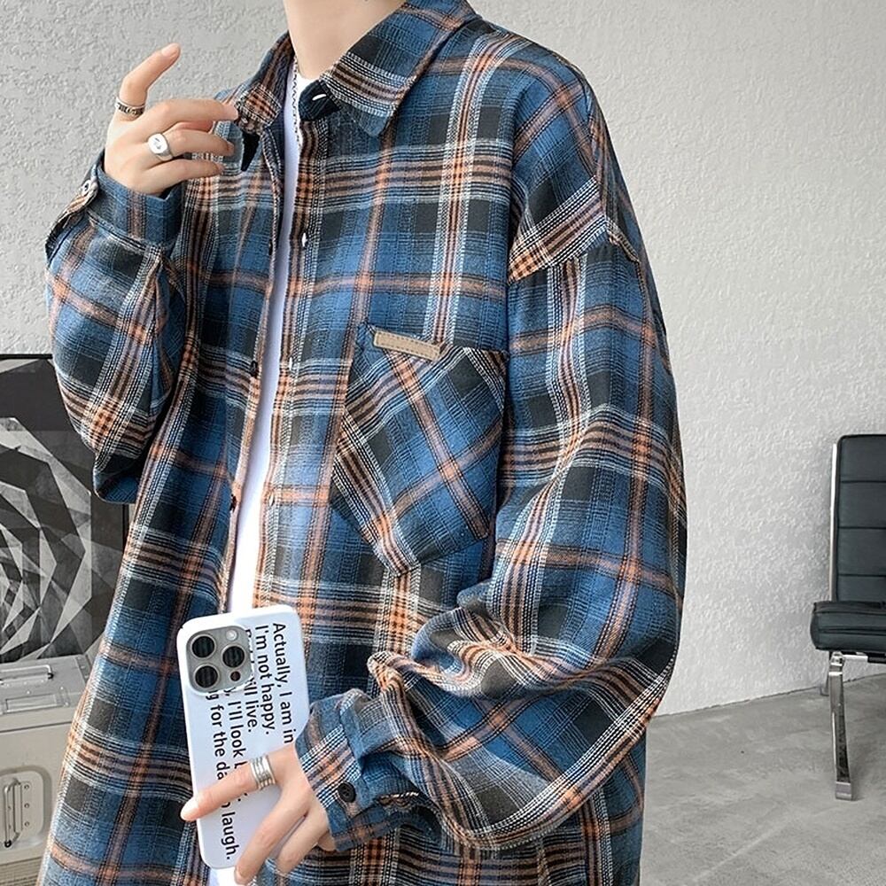 Big size retro check shirt HL2301