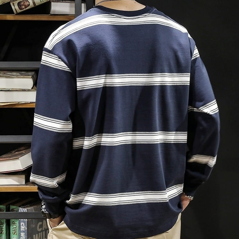 Big size round neck border T-shirt HL2222
