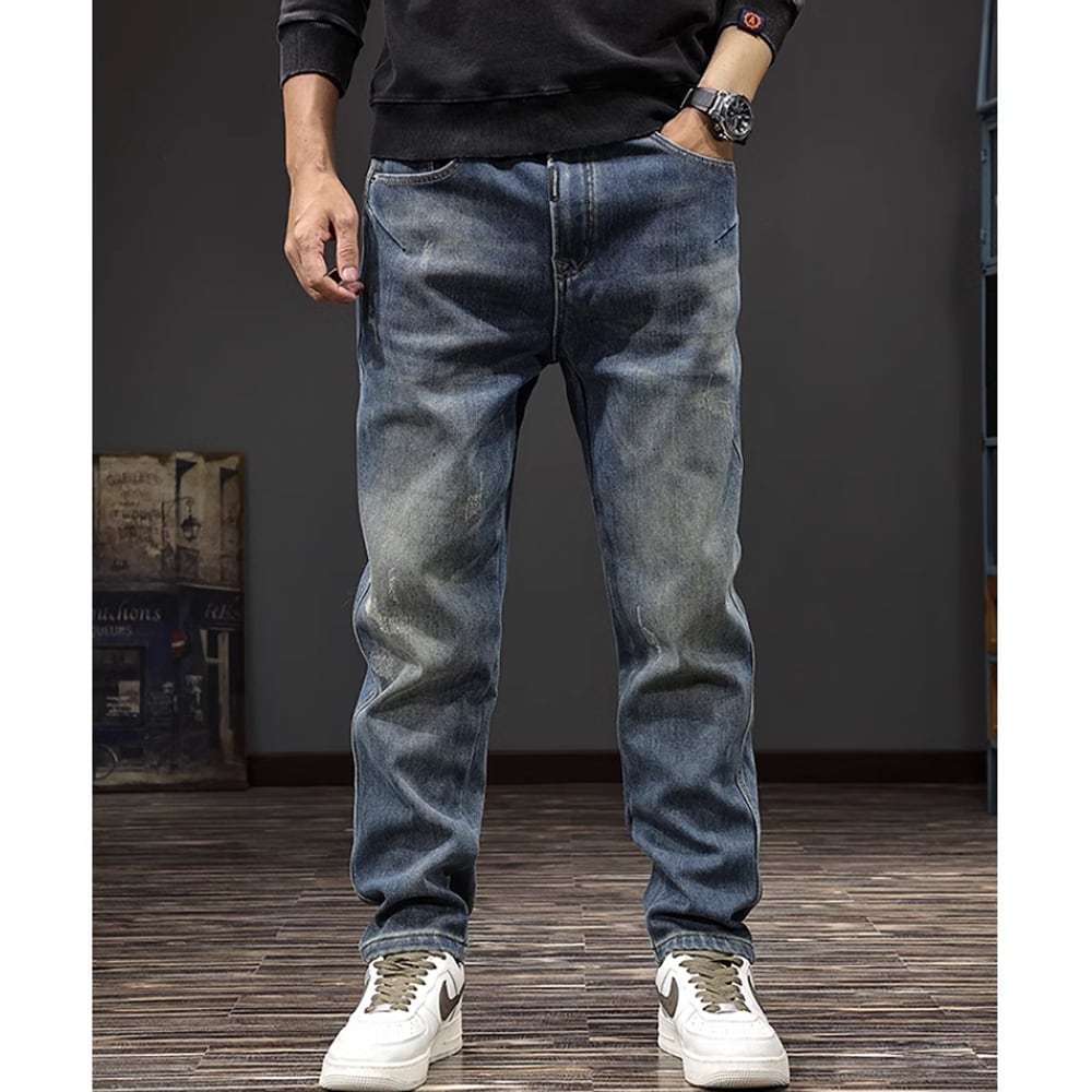 Brushed lining straight denim pants HL2307