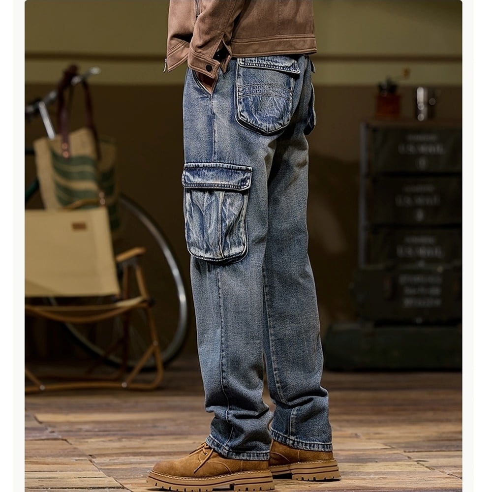 Multi-pocket straight denim jeans HL2443
