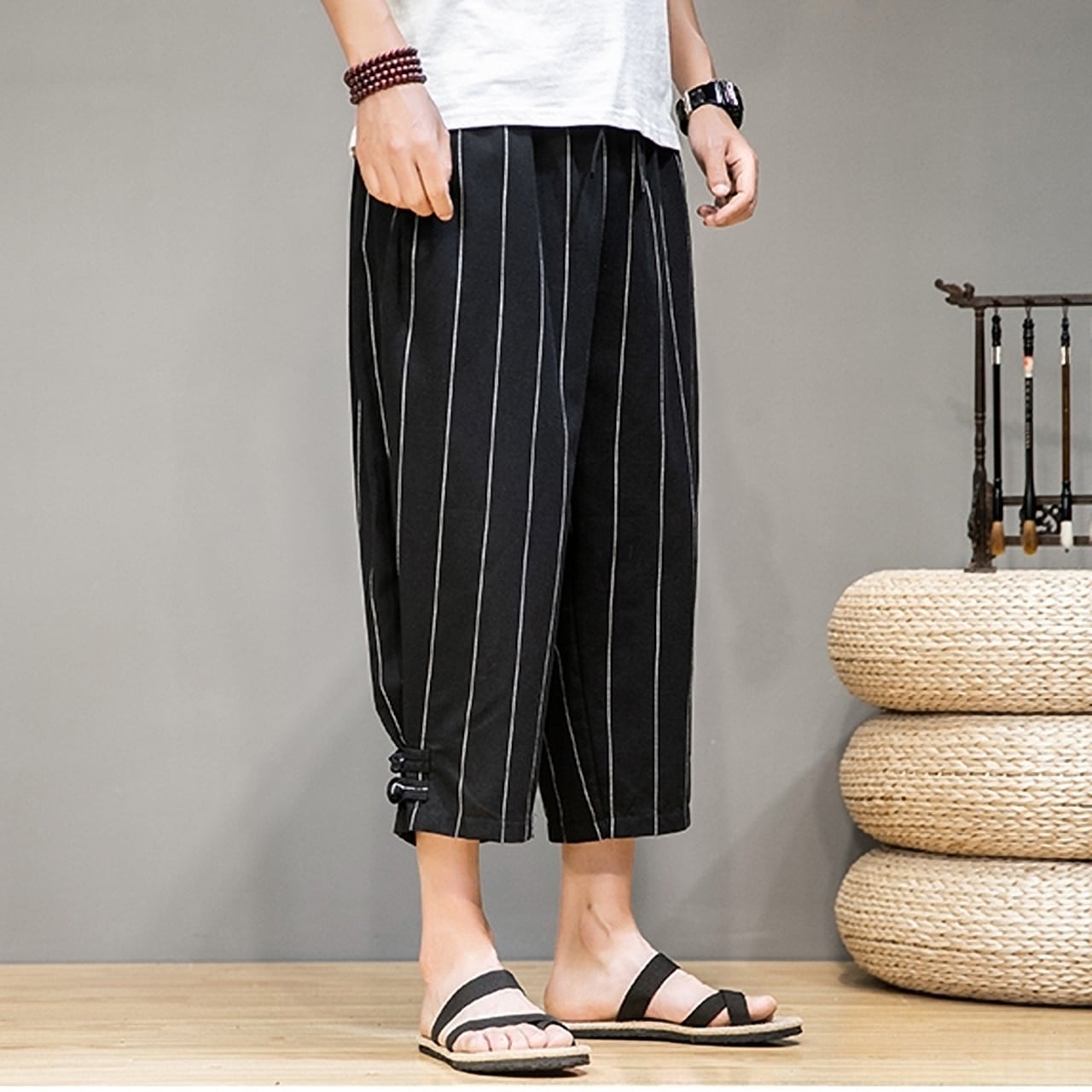 クロップド丈ストライプパンツ HL1752
