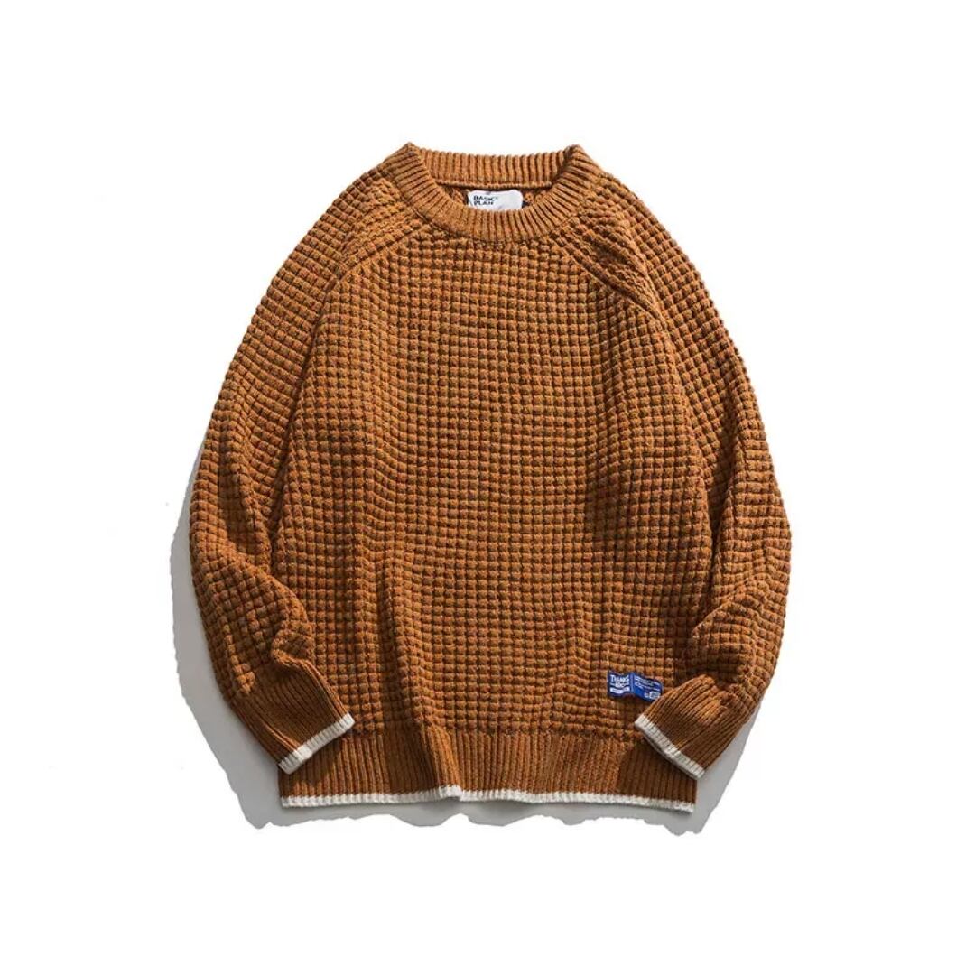 フェイクレイヤードワッフルニットトップス HL1979