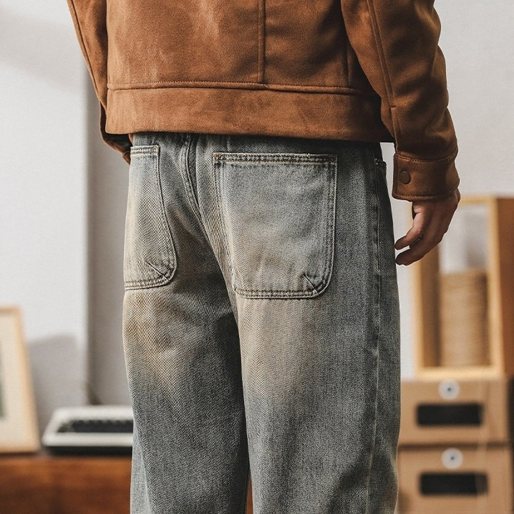Washed color straight denim jeans HL2356