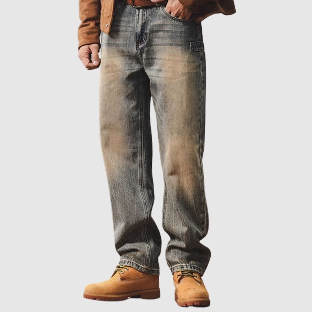 Washed color straight denim jeans HL2356