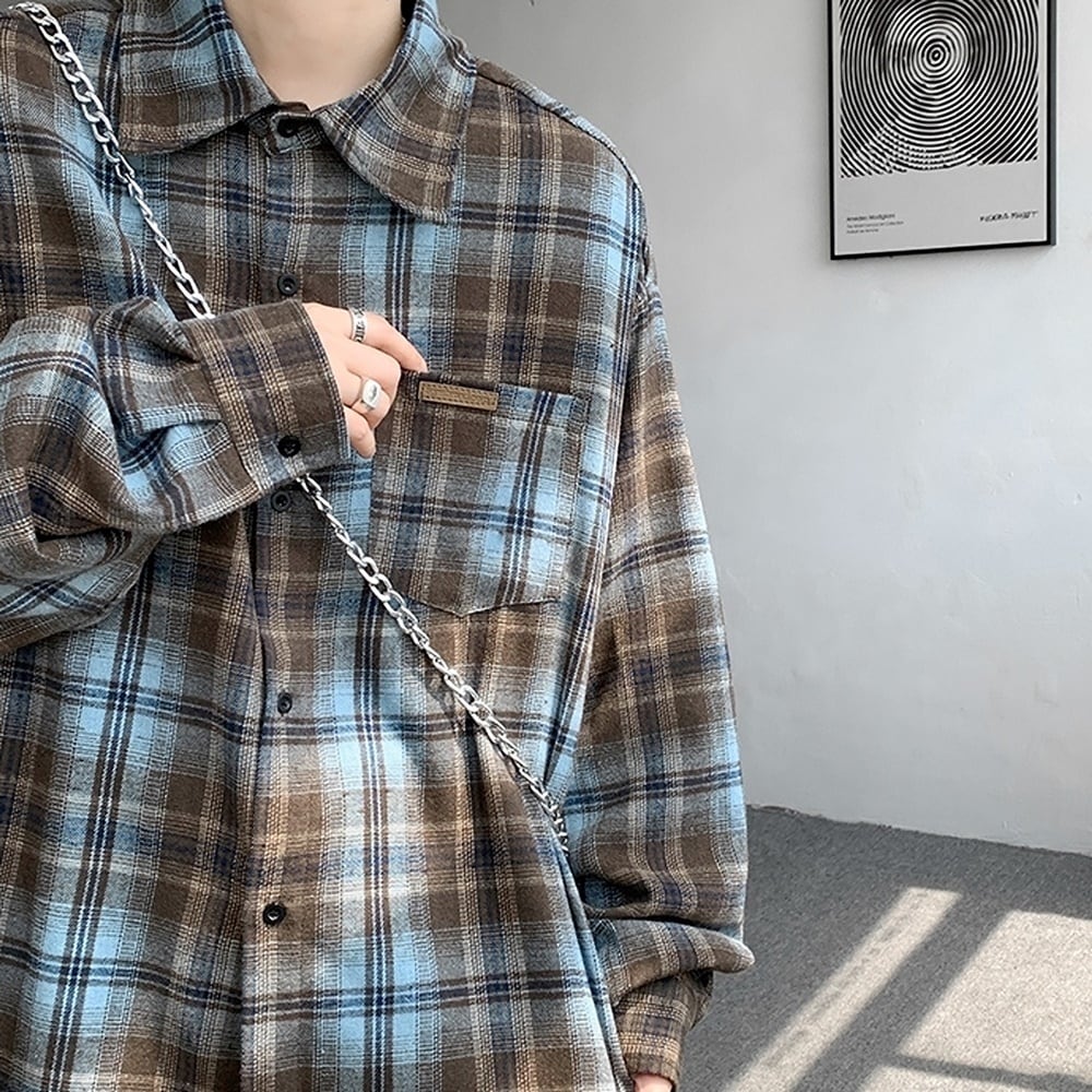 Big size retro check shirt HL2301