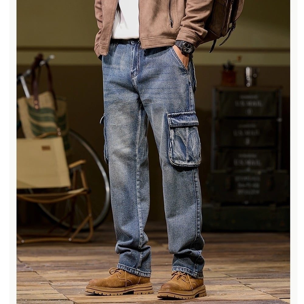 Multi-pocket straight denim jeans HL2443