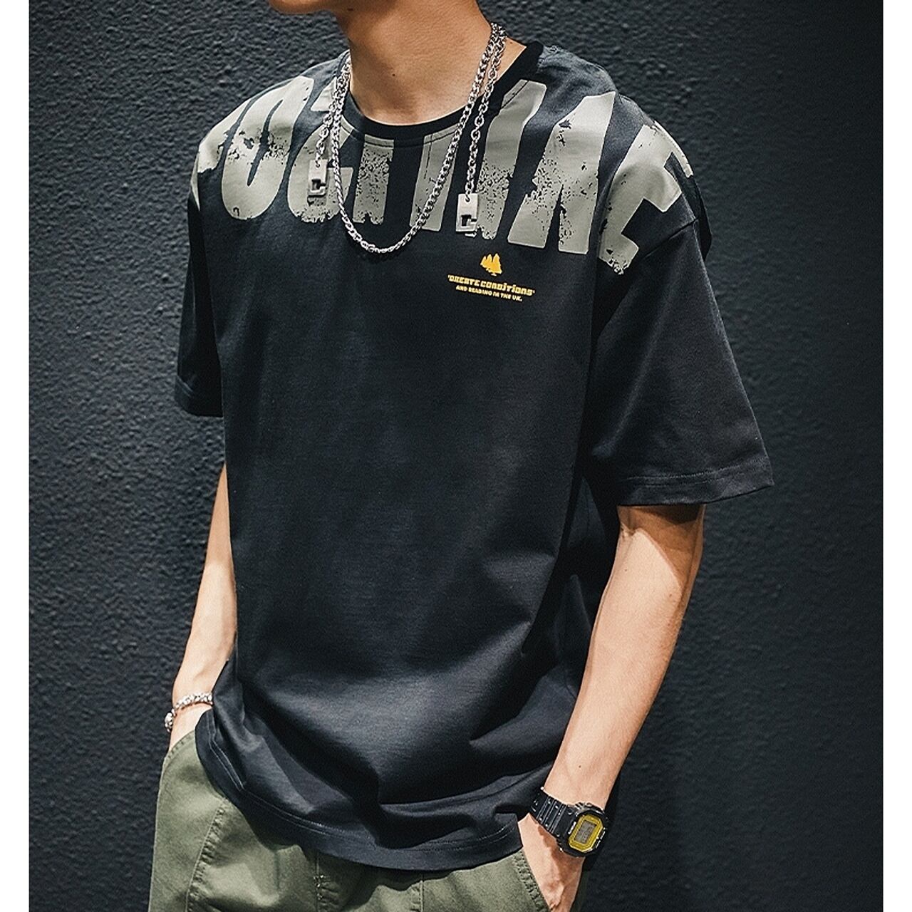 ラウンドネックプリントTシャツ HL1553