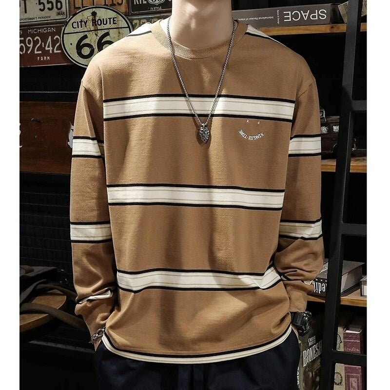 Big size round neck border T-shirt HL2222