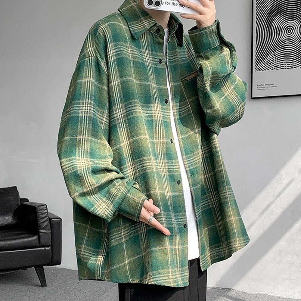 Big size retro check shirt HL2301