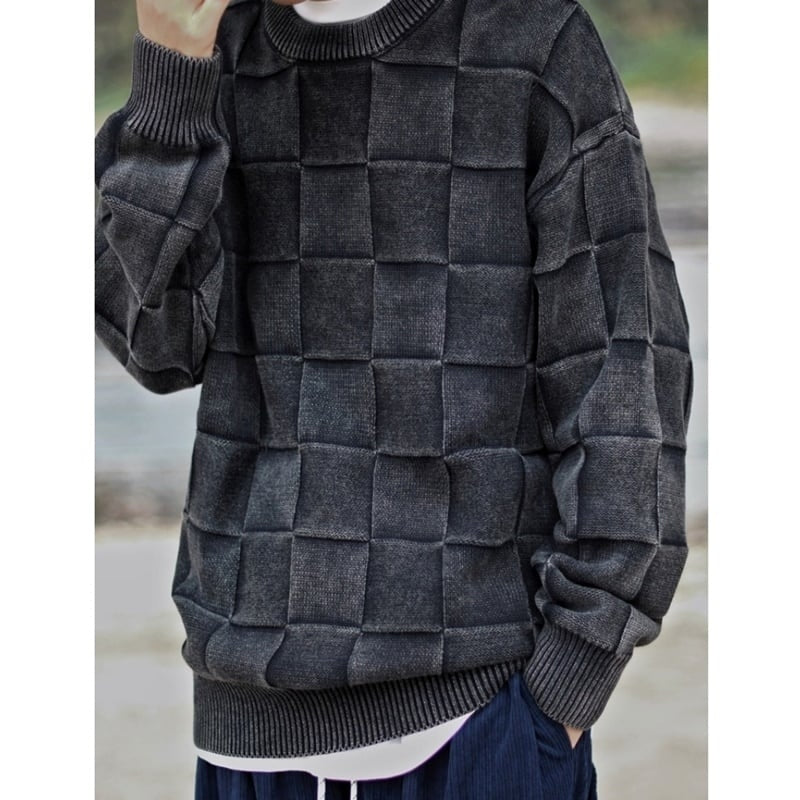 Block check knit tops HL2208
