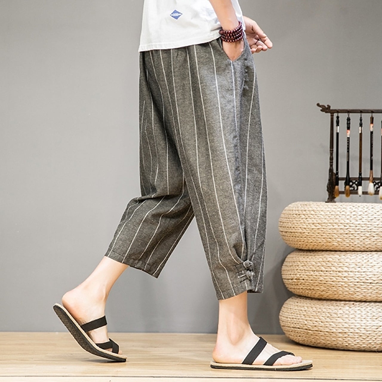 クロップド丈ストライプパンツ HL1752