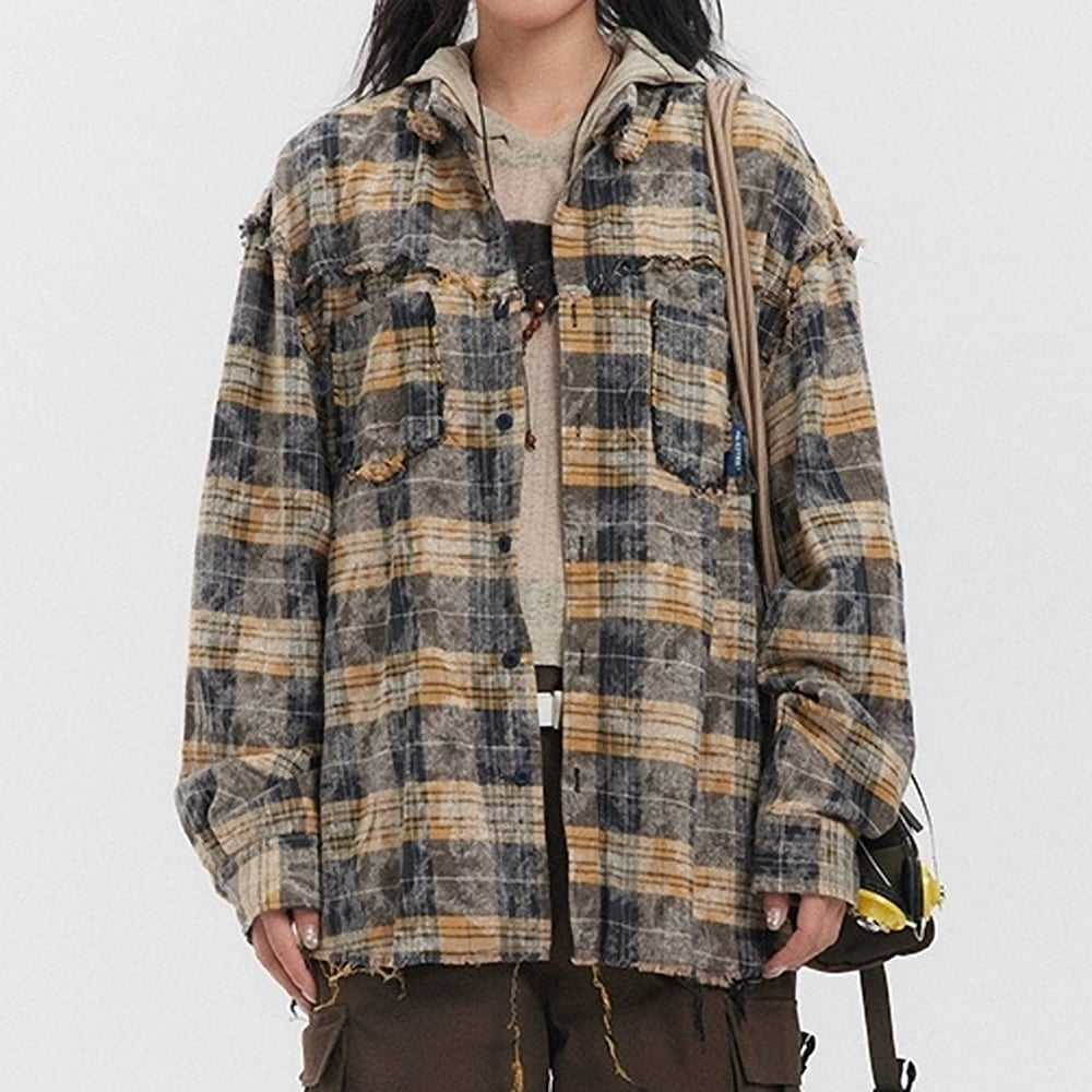 Damaged design check shirt HL2423