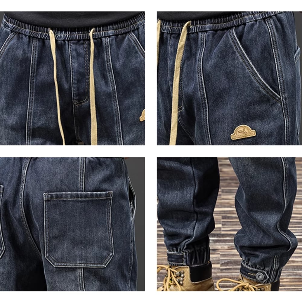 Brushed lining jogger denim pants HL2306