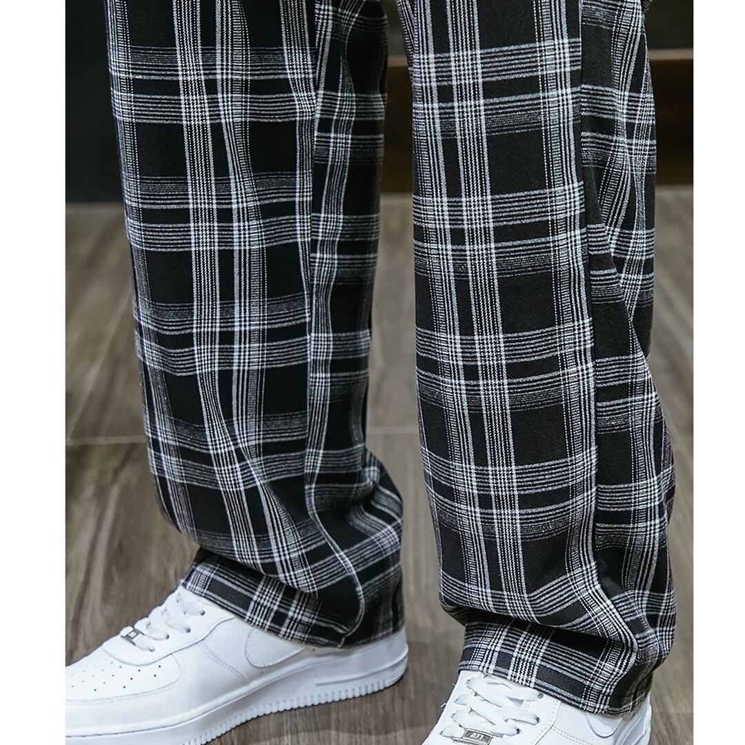 チェック柄ルーズストレートパンツ HL1915