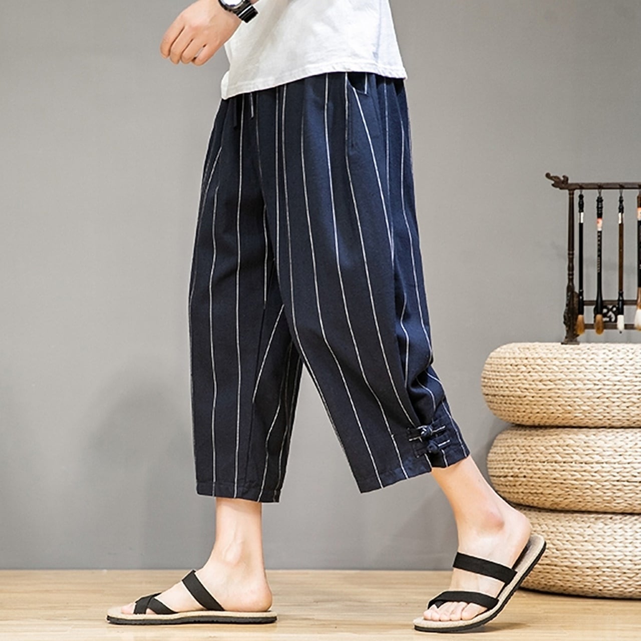 クロップド丈ストライプパンツ HL1752