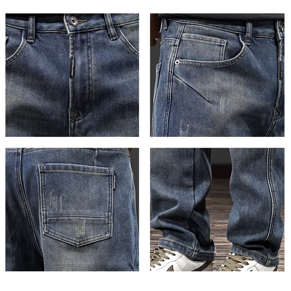 Brushed lining straight denim pants HL2307