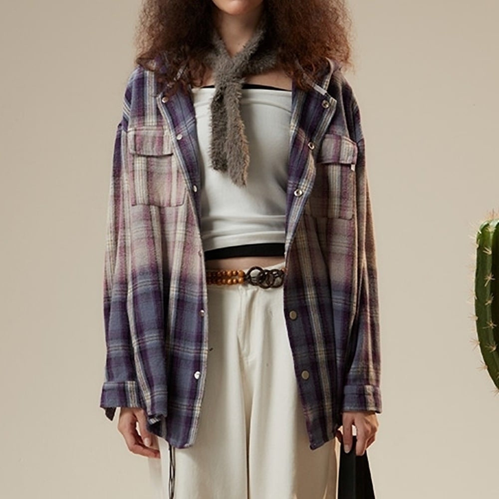 Hooded gradation check shirt HL2421