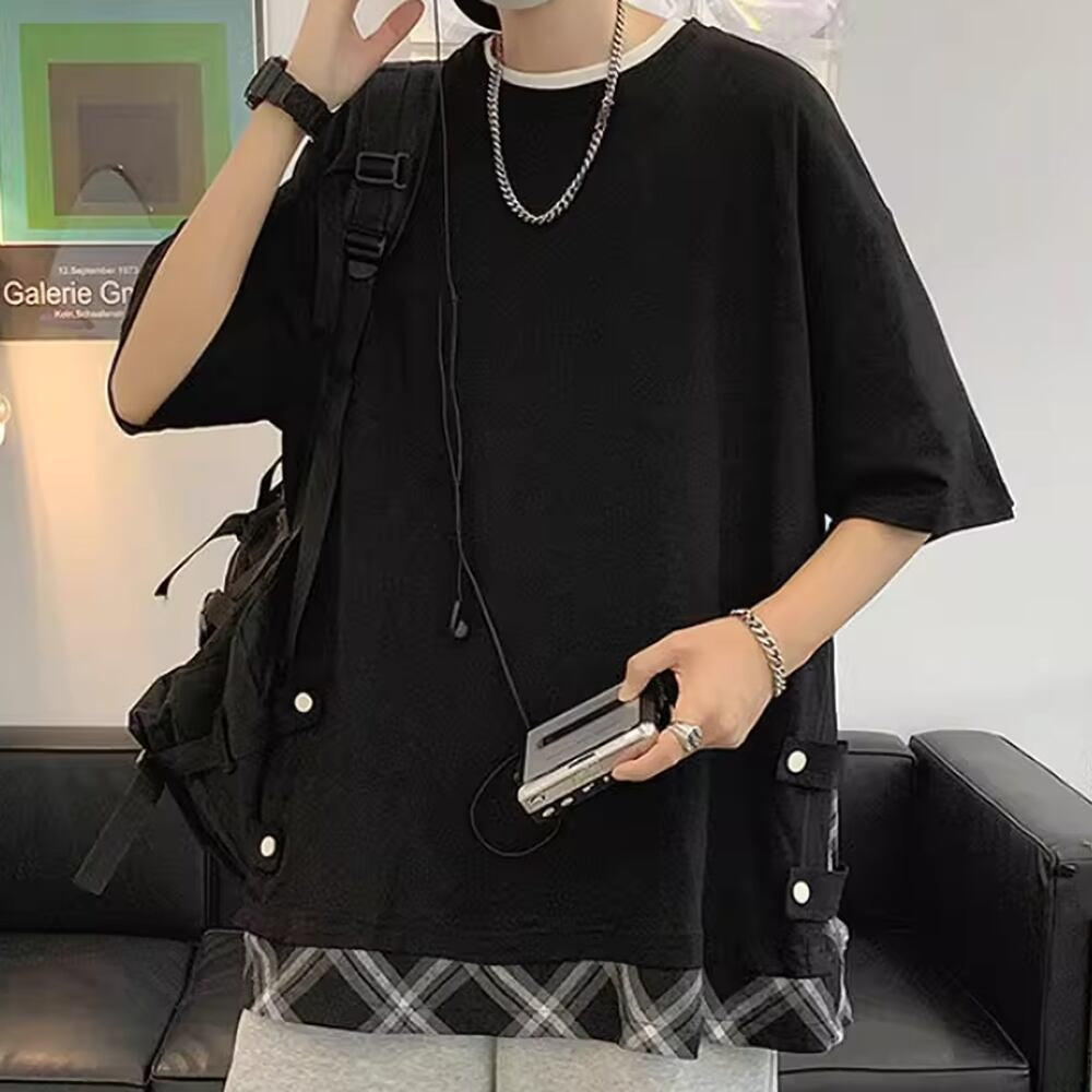 Fake layered short sleeve tops HL2483