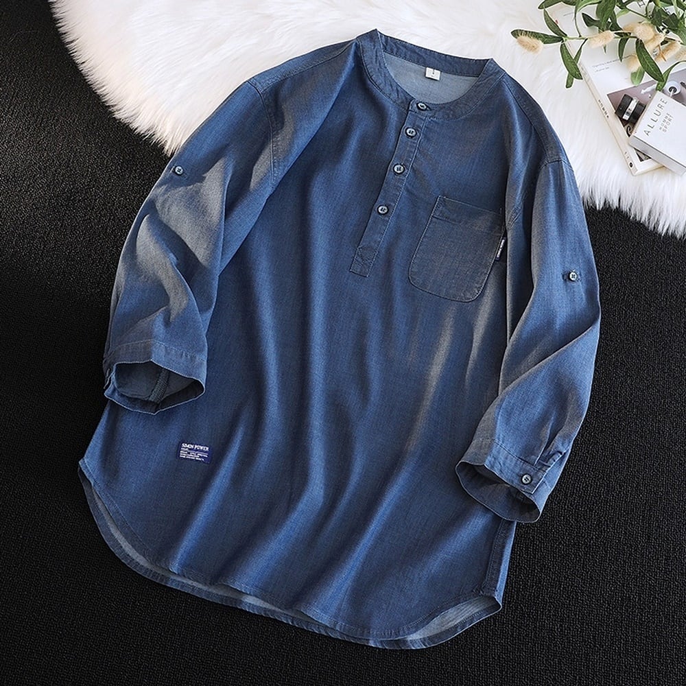 Big size 3/4 sleeve denim shirt HL2300