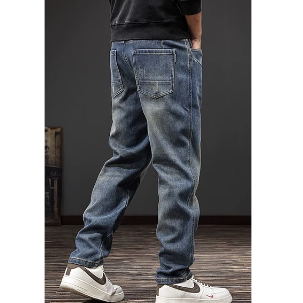 Brushed lining straight denim pants HL2307