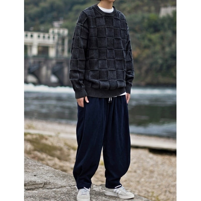 Block check knit tops HL2208