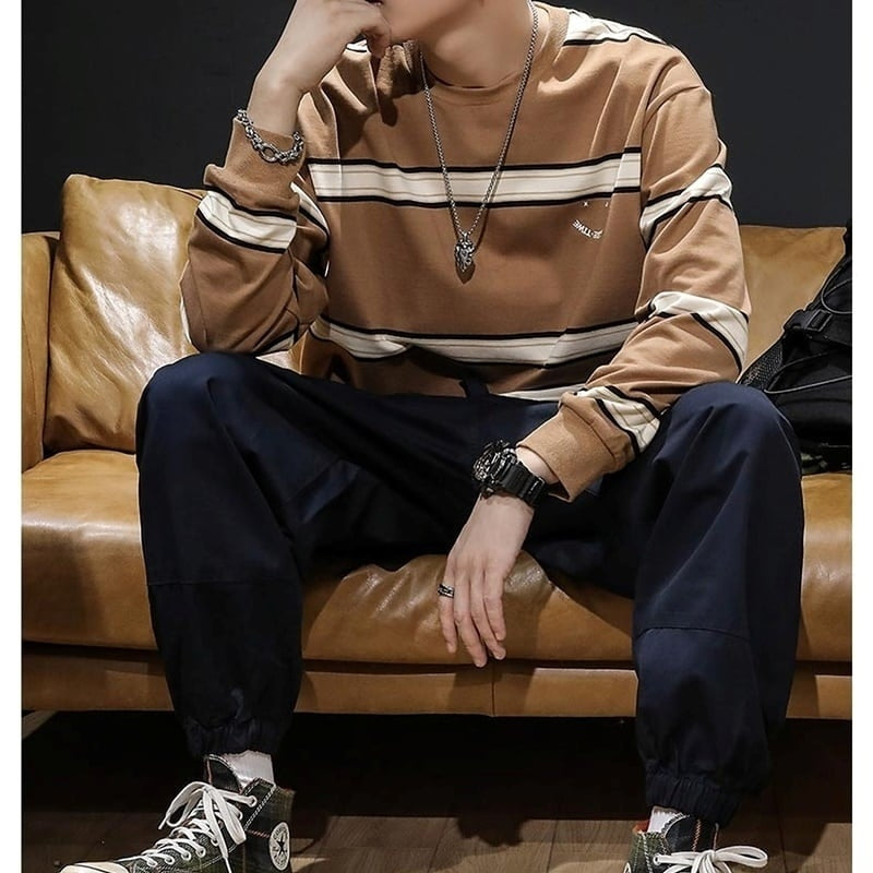 Big size round neck border T-shirt HL2222