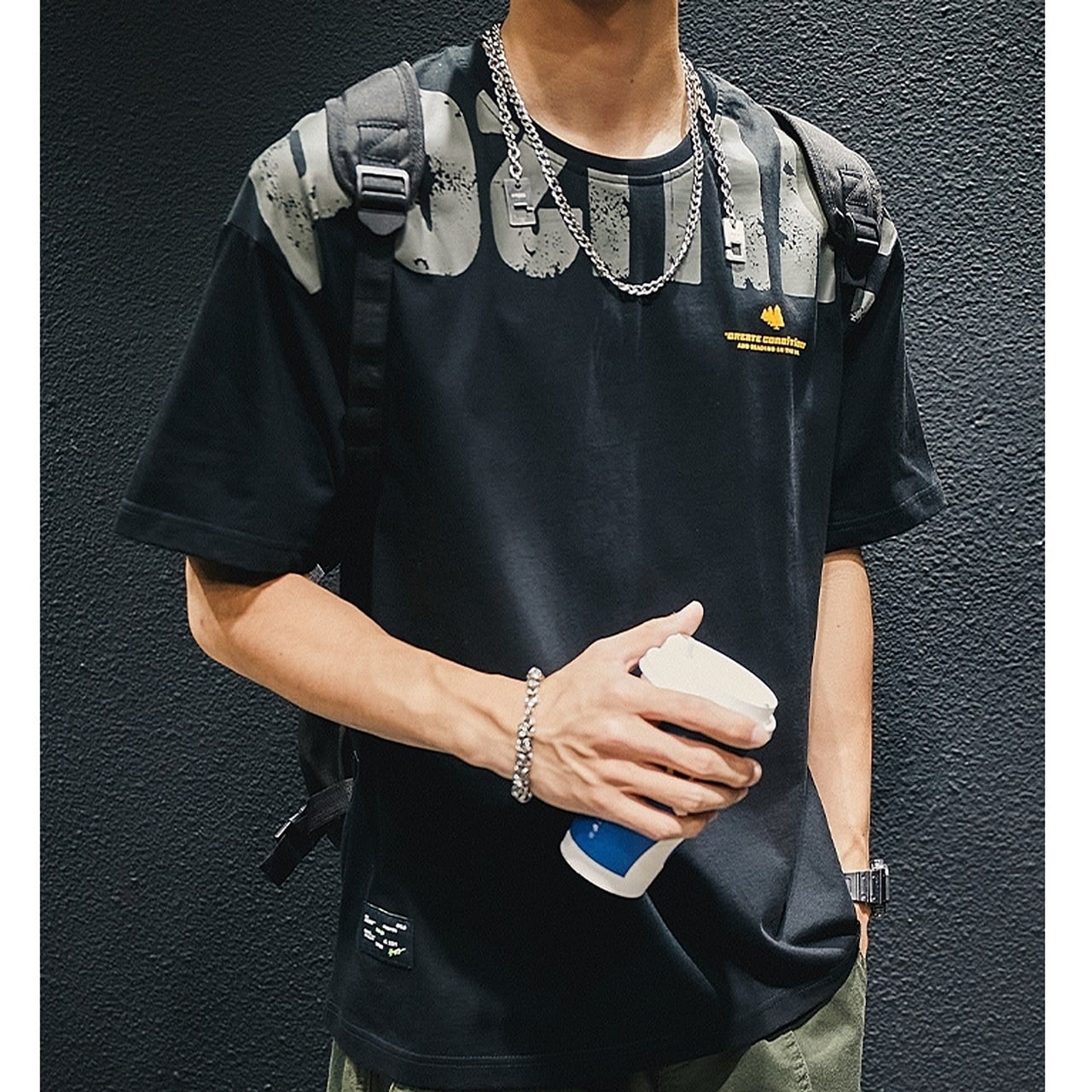 ラウンドネックプリントTシャツ HL1553