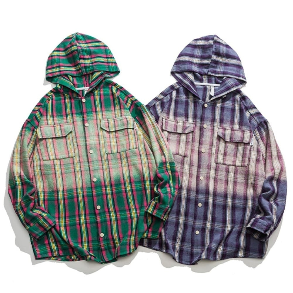 Hooded gradation check shirt HL2421