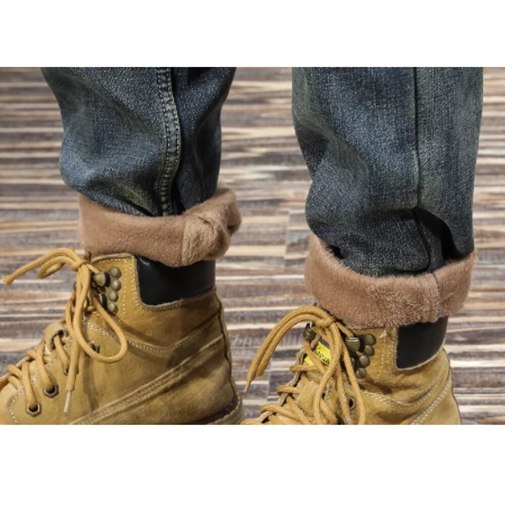 Brushed lining straight denim pants HL2308