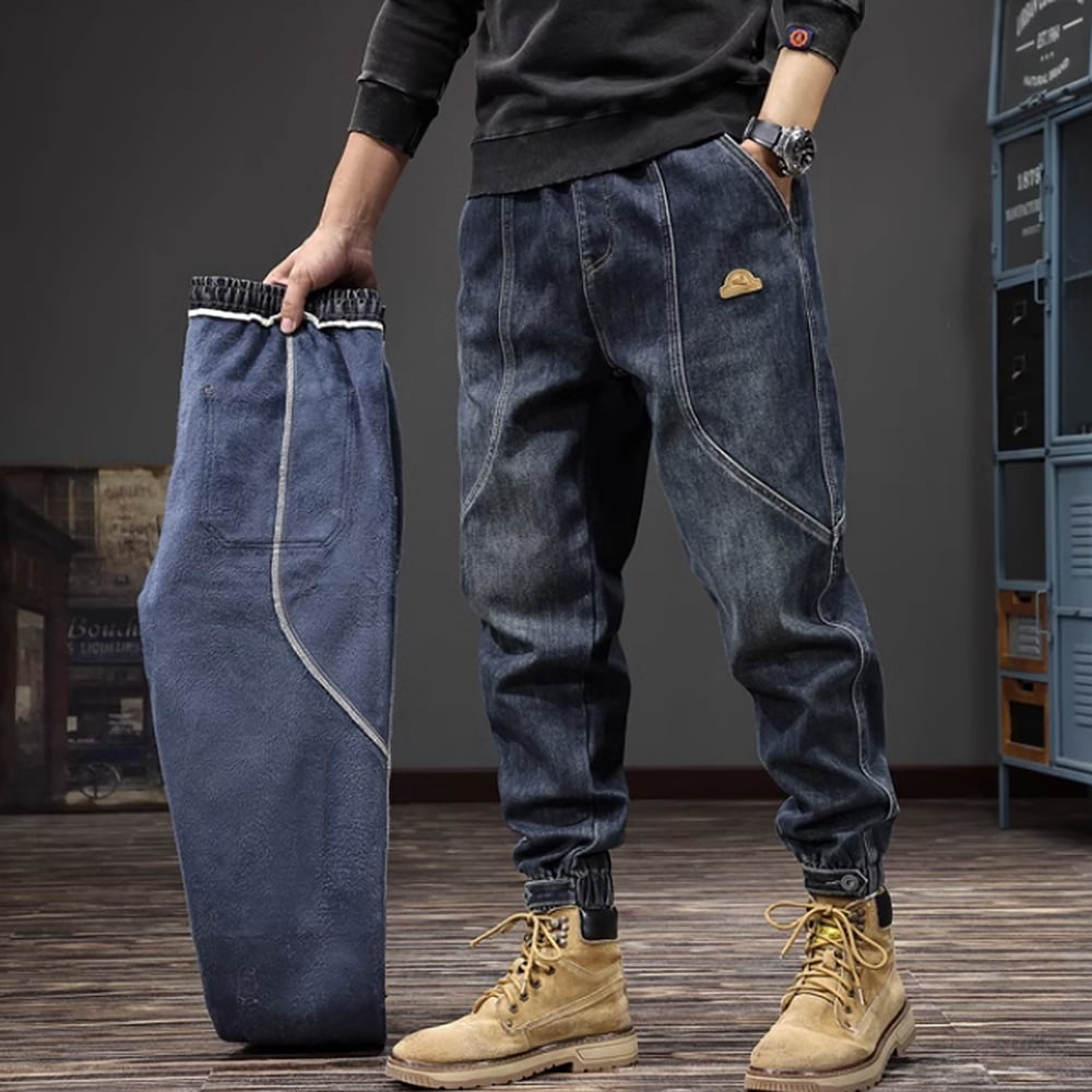 Brushed lining jogger denim pants HL2306