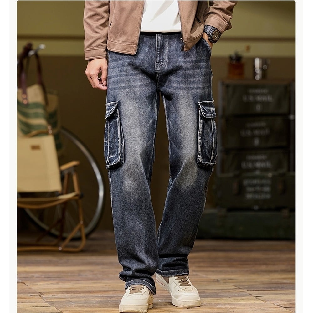 Multi-pocket straight denim jeans HL2443