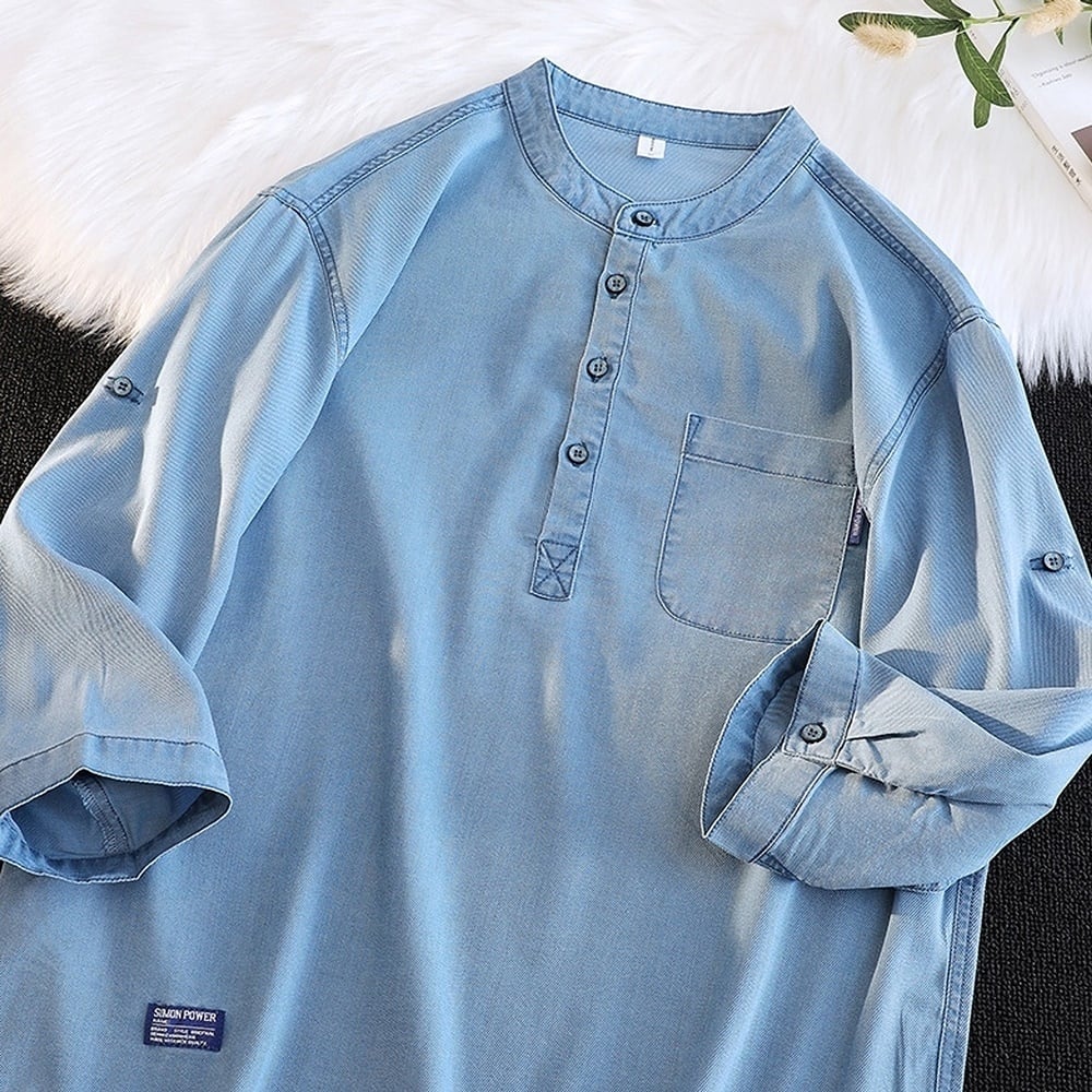Big size 3/4 sleeve denim shirt HL2300