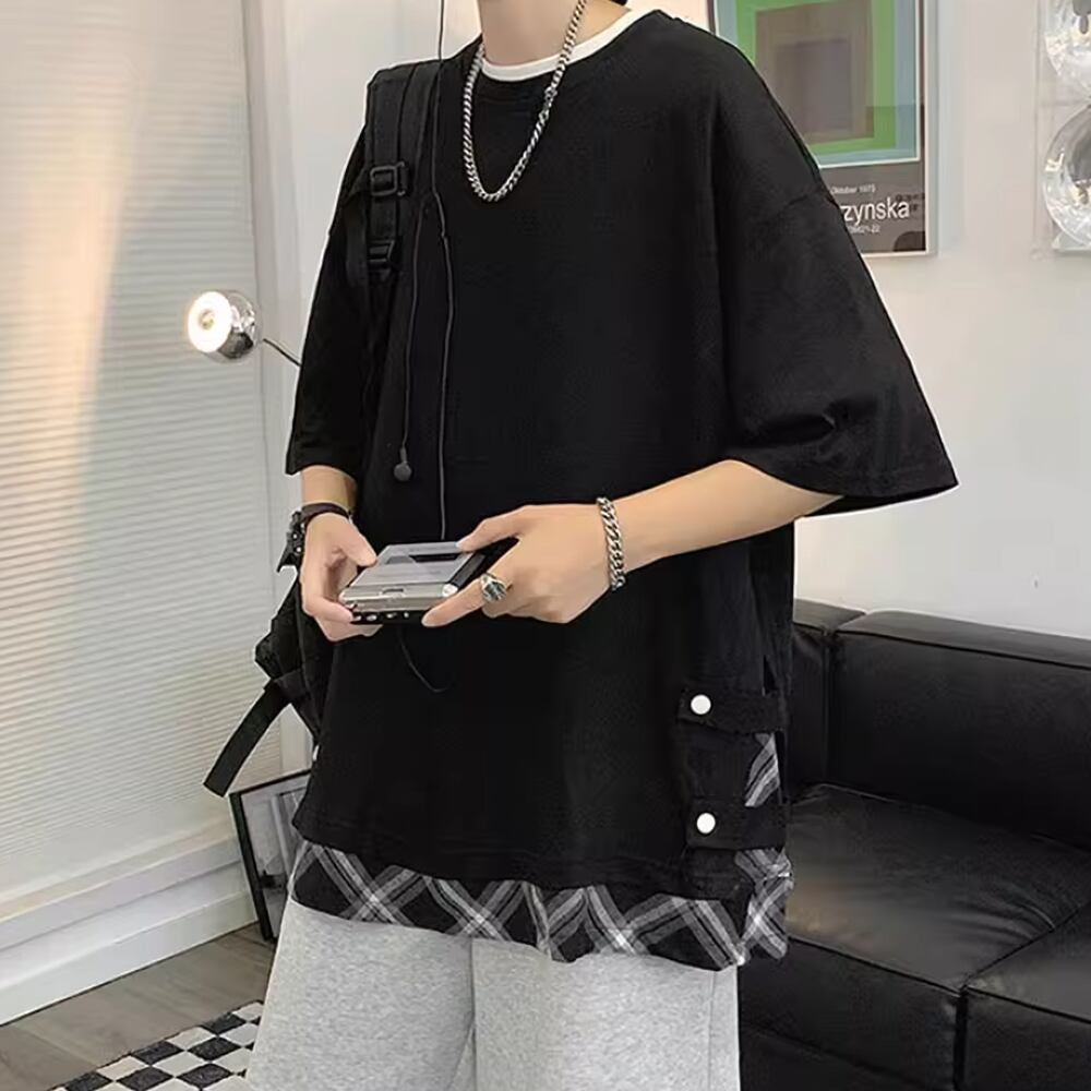 Fake layered short sleeve tops HL2483