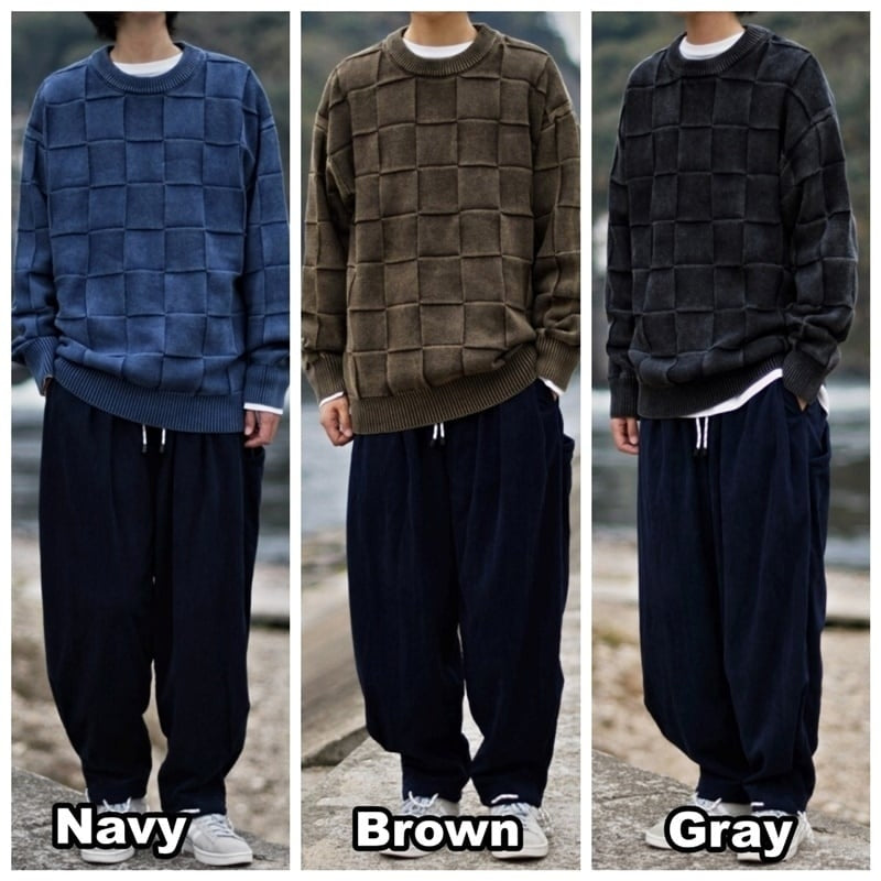 Block check knit tops HL2208