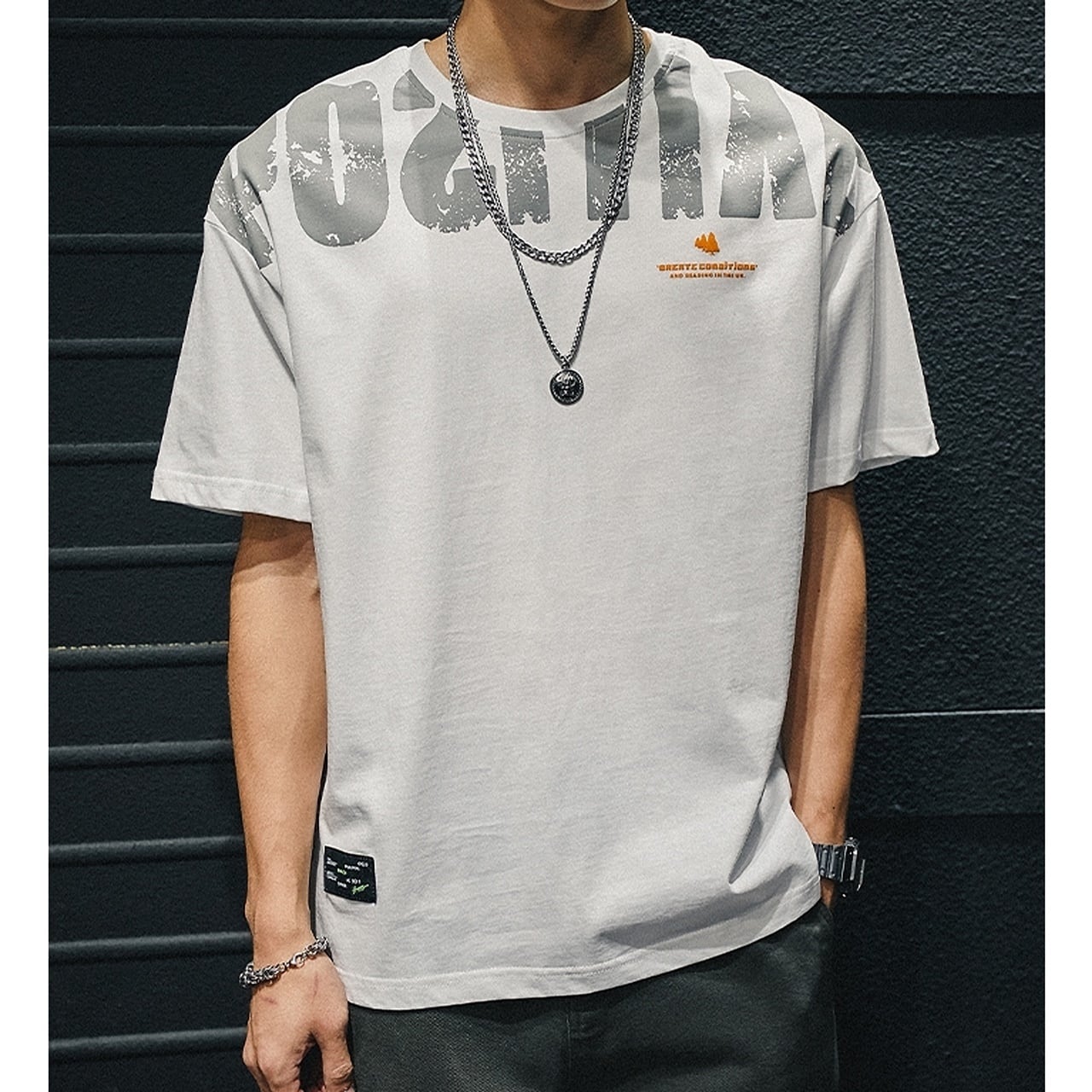 ラウンドネックプリントTシャツ HL1553