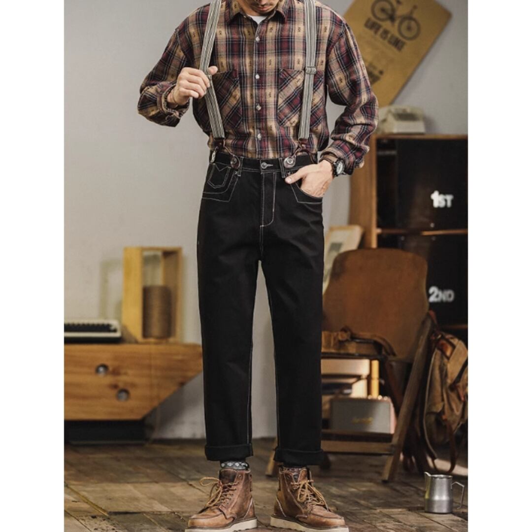 サスペンダー付きステッチデニムパンツ HL1976