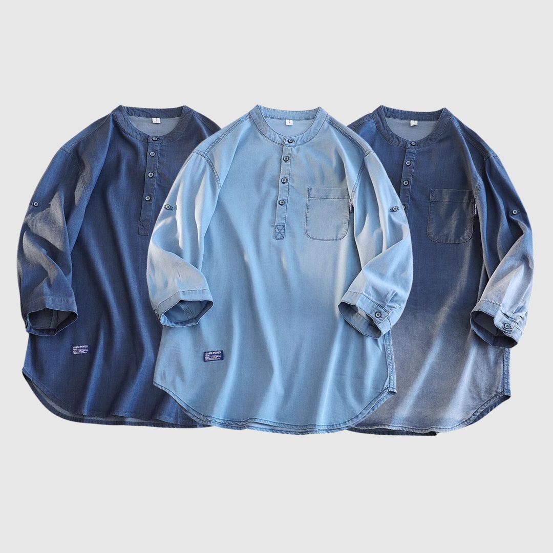 Big size 3/4 sleeve denim shirt HL2300