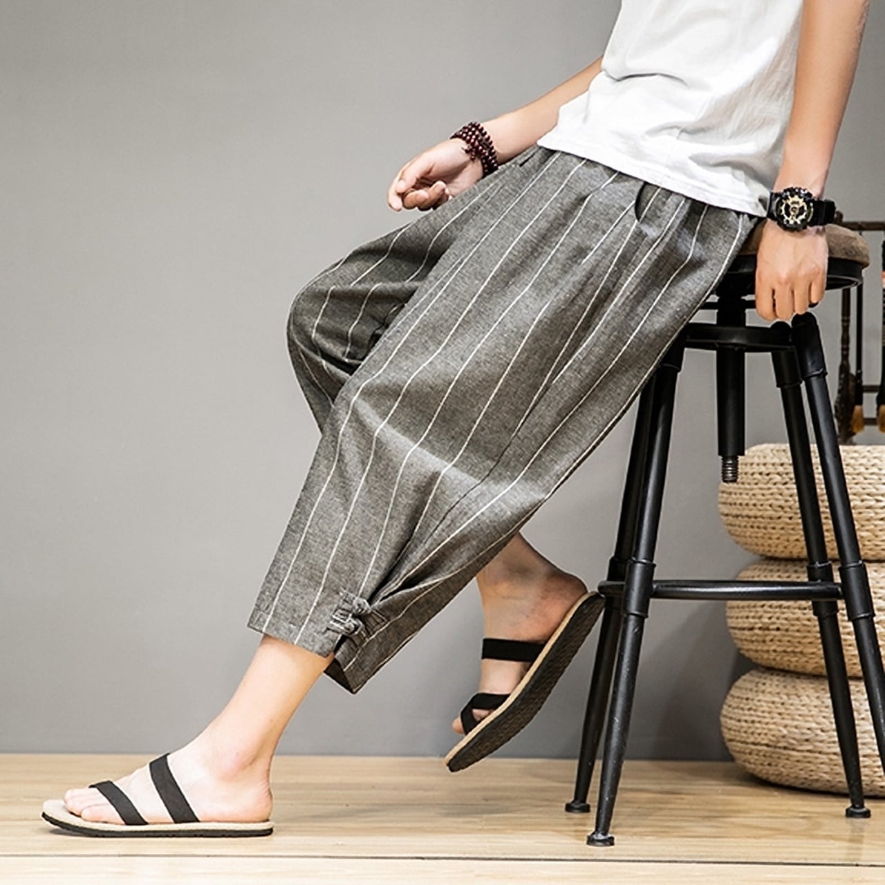 クロップド丈ストライプパンツ HL1752
